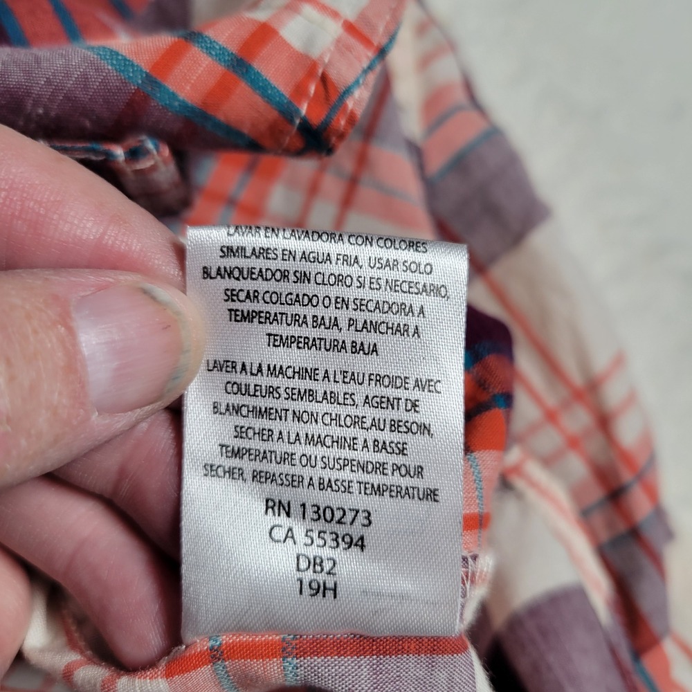 Wrangler Retro Mens XL Plaid Western Snap Shirt Purple Orange Cotton Blend - Picture 12 of 15